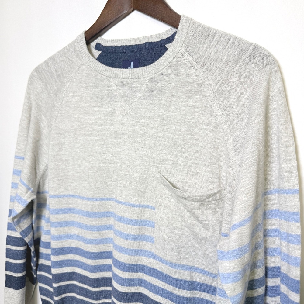 Johnnie-O Haas Mens Striped Cotton Crewneck Sweater Light Gray Blue JMSW1580S M
